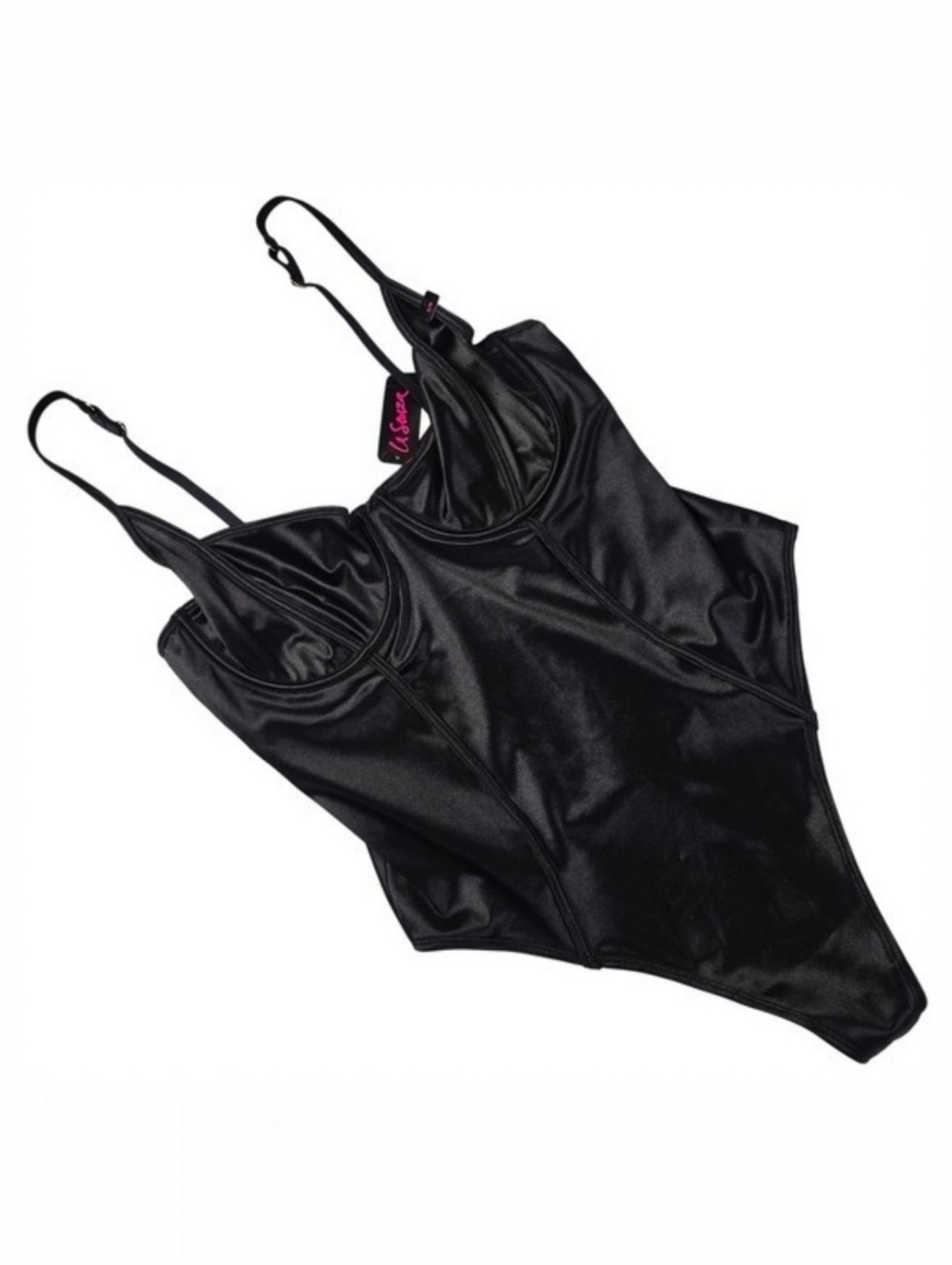 NWT La Senza Women's Satin Underwire Cutout Thong Bodysuit Teddy Black Large